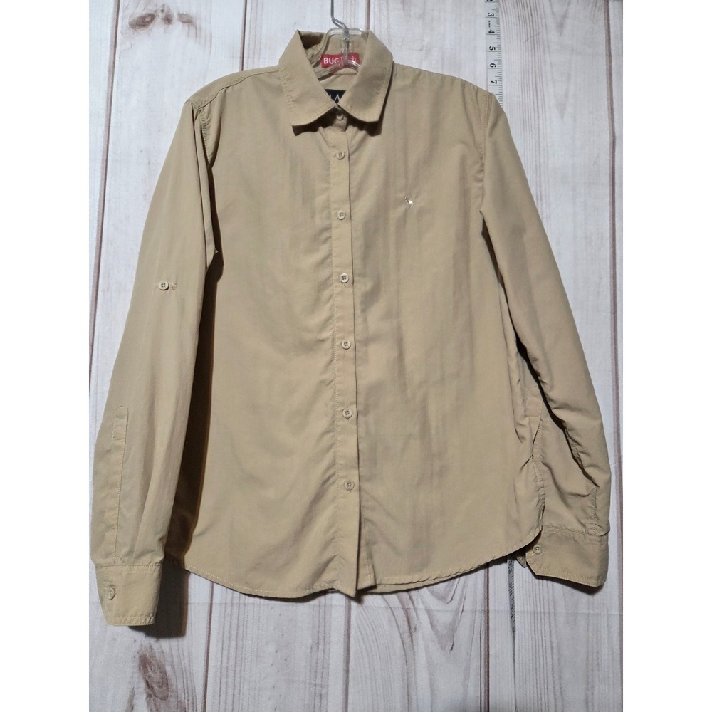 MARA & MERU BUGTech Khaki Long Sleeve Button Up Shirt‎ Women's Small Deer Logo